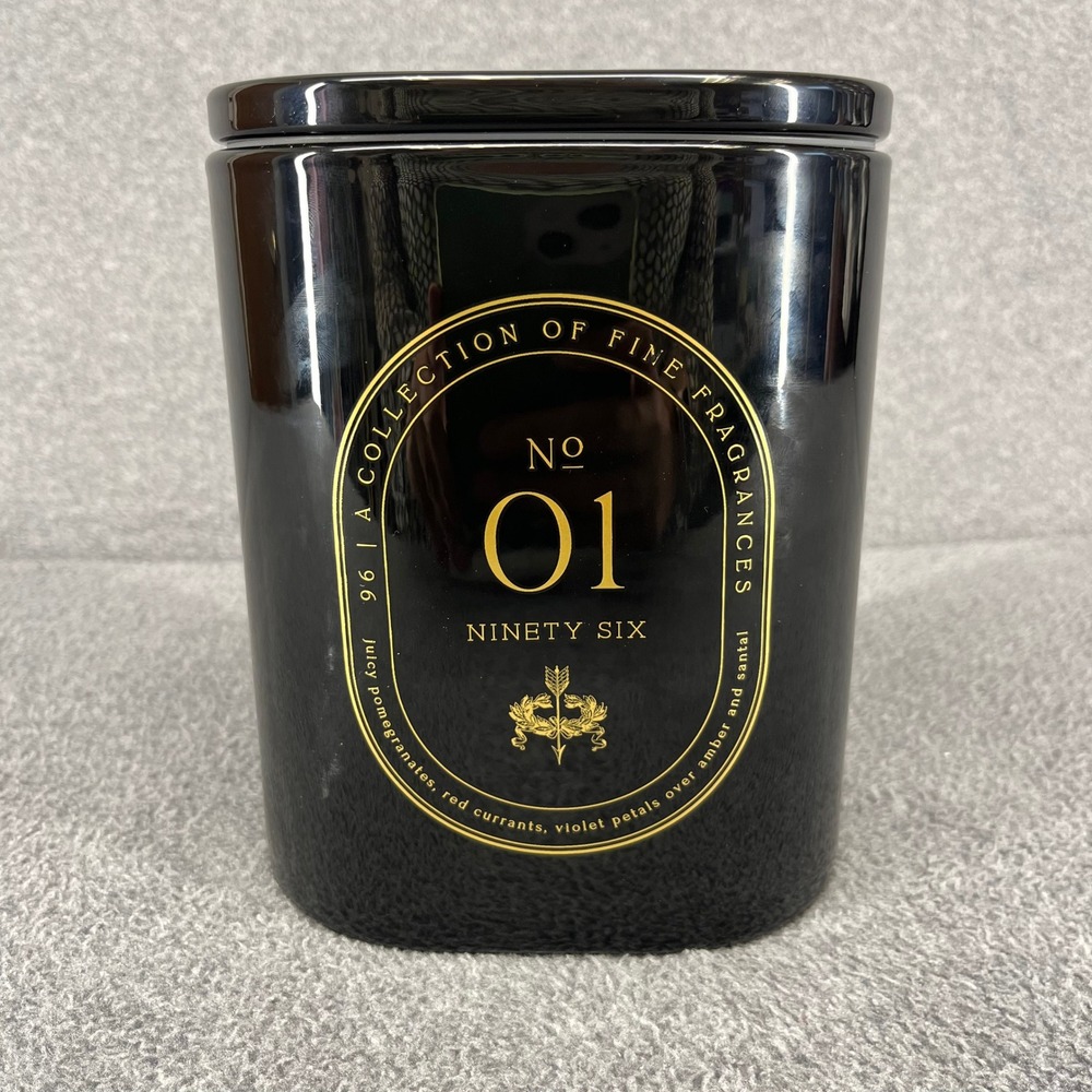 Ninety Six No 01 Candle DW Home Black Ceramic 3 Wick 26 oz Pomegranate Amber